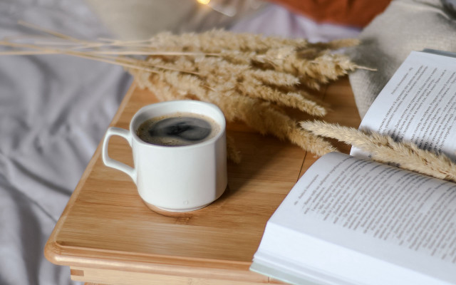 Coffee book bed blanket morning free wallpaper for desktop - medium preview image