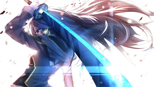 Anime character glowing sword blue free wallpaper for desktop - medium preview image