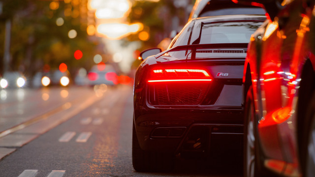 Night cars parked bokeh blur free wallpaper for desktop - medium preview image