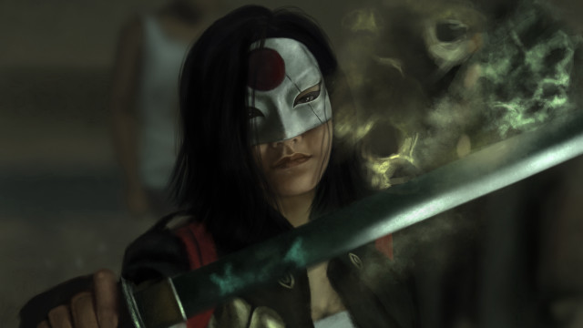 Woman mask sword smoke digital free wallpaper for desktop - medium preview image