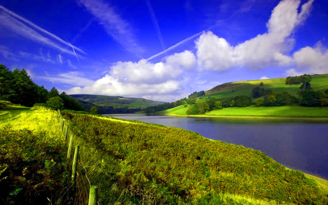 Lake green hills blue sky #2 free wallpaper for desktop - medium preview image