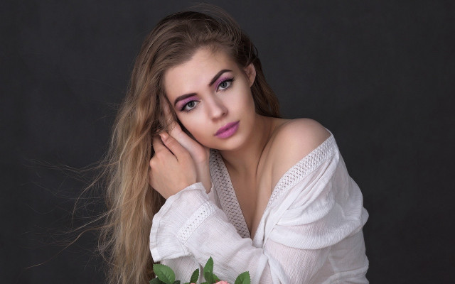 Elina karimova portrait longhair white free wallpaper for desktop - medium preview image