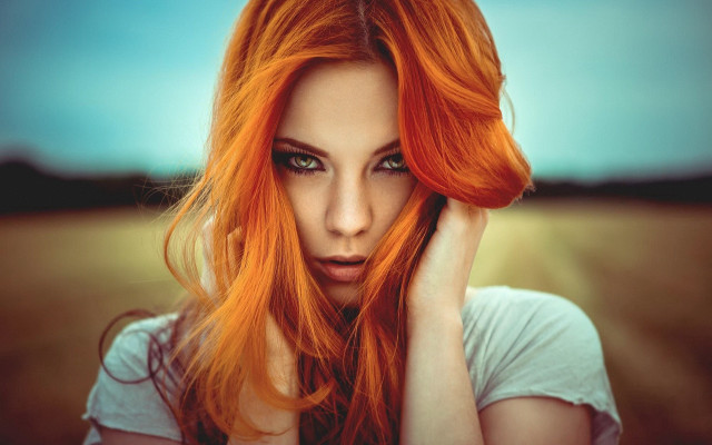 Red hair blue eyes beach free wallpaper for desktop - medium preview image
