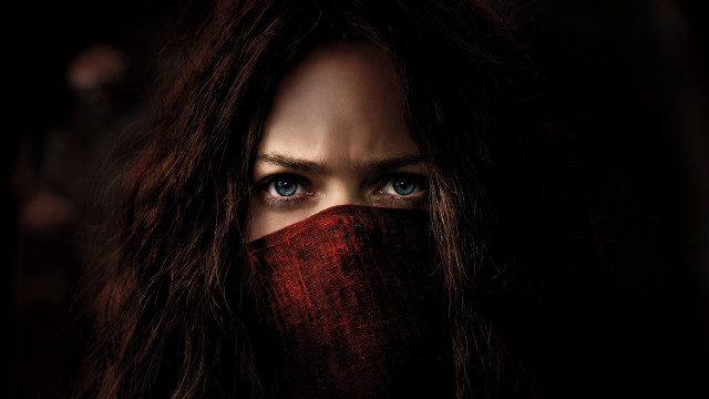 Woman redcloth blueeyes blackbackground araceligilbert free wallpaper for desktop - medium preview image