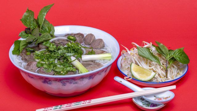 Soup meat vegetables noodles chopsticks free wallpaper for desktop - medium preview image