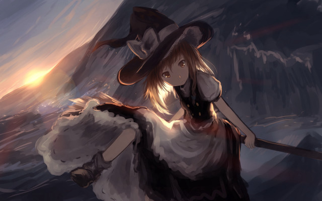 Witch woman broom cave dusk free wallpaper for desktop - medium preview image