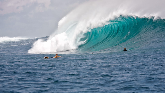 Large wave surfers ocean beach free wallpaper for desktop - medium preview image