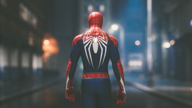 Spiderman dark alley night photorealism free wallpaper for desktop - medium preview image