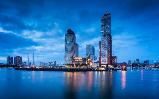 City skyline night water blue #3 free wallpaper for desktop - medium preview image