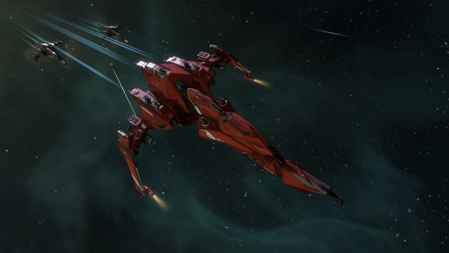 Red sci fi fighter ship free wallpaper for desktop - medium preview image