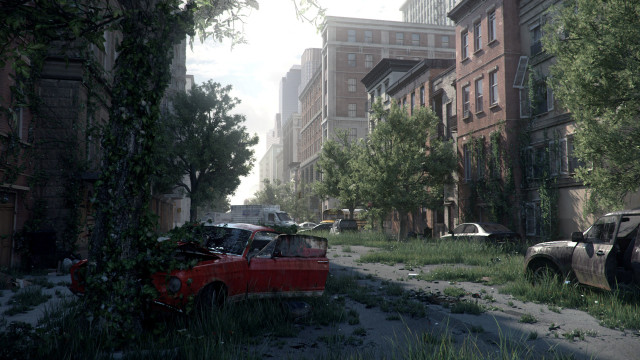 Red car city architecture nature free wallpaper for desktop - medium preview image