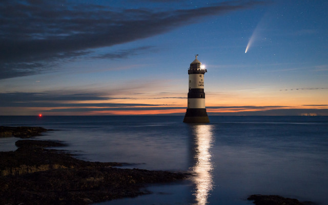 Lighthouse rocky shore night moon #3 free wallpaper for desktop - medium preview image
