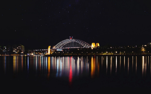 Night bridge city stars moon free wallpaper for desktop - medium preview image