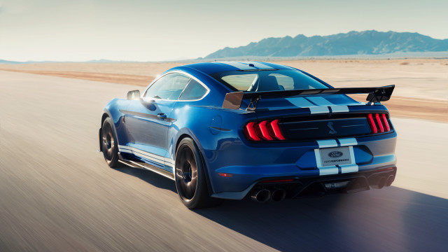 Blue mustang desert road mountains free wallpaper for desktop - medium preview image