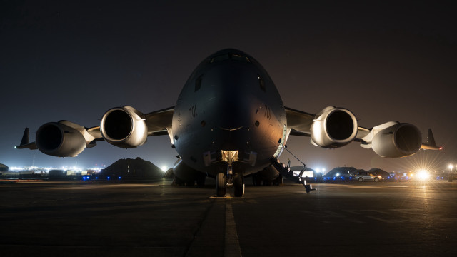 Large airplane night tarmac lights free wallpaper for desktop - medium preview image
