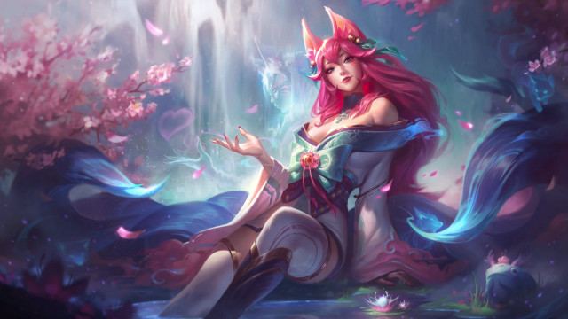 Ahri redhair horns forest butterflies free wallpaper for desktop - medium preview image