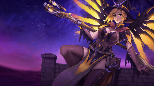 Fantasy witch mercy aurora moon free wallpaper for desktop - medium preview image