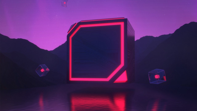 Futuristic building red light mountains free wallpaper for desktop - medium preview image