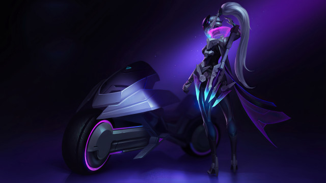 Futuristic woman motorcycle glowing helmet free wallpaper for desktop - medium preview image