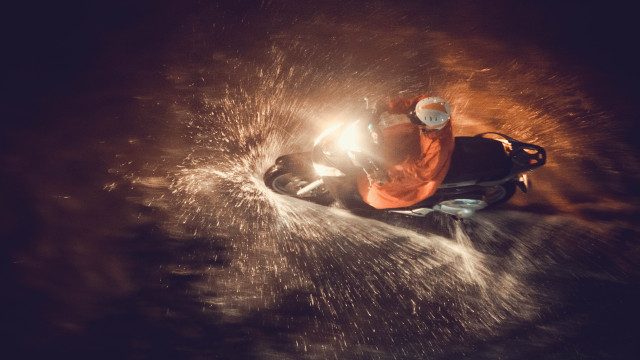 Snowboarder night city fireworks galaxy free wallpaper for desktop - medium preview image