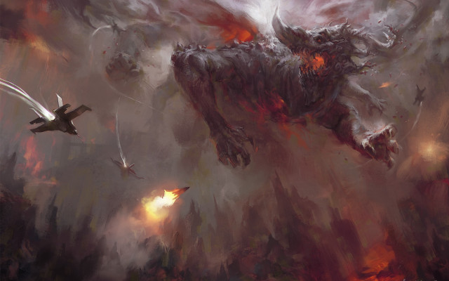 Flying giant creature fire smoke free wallpaper for desktop - medium preview image