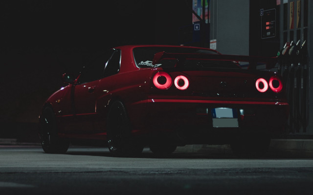 Red car headlights parking night free wallpaper for desktop - medium preview image