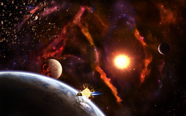 Space ship star planet matte free wallpaper for desktop - medium preview image