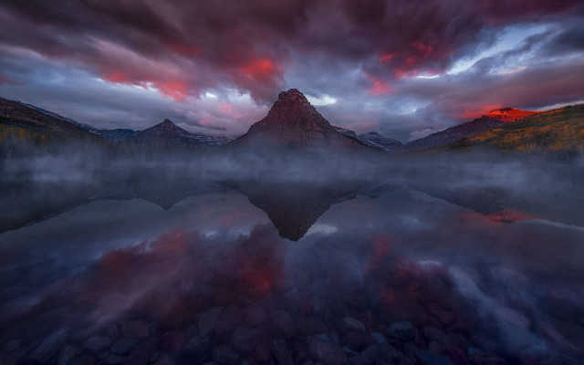 Mountain range sunset reflection clouds free wallpaper for desktop - medium preview image