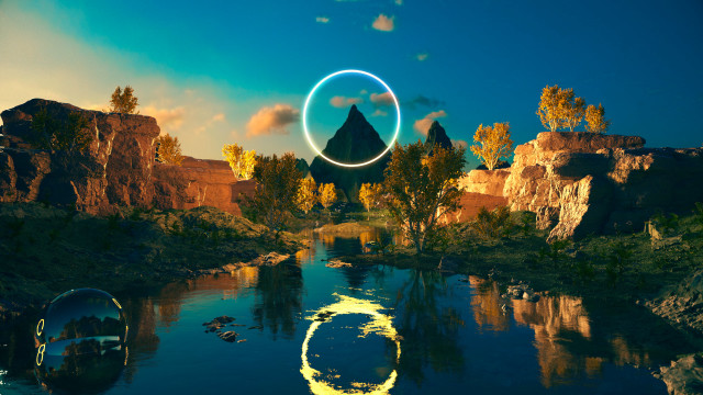 River circle mountain sky matte free wallpaper for desktop - medium preview image