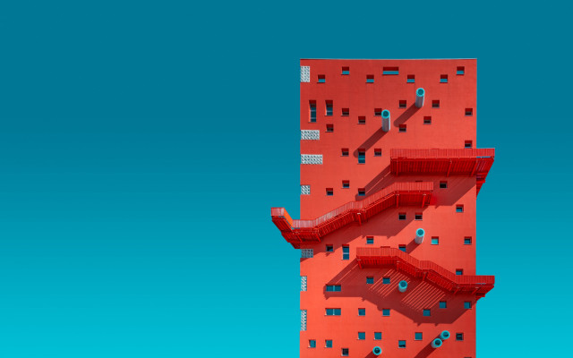 Red tower blue sky staircase free wallpaper for desktop - medium preview image