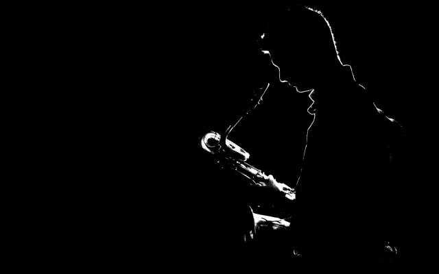 Saxophone man black background white free wallpaper for desktop - medium preview image