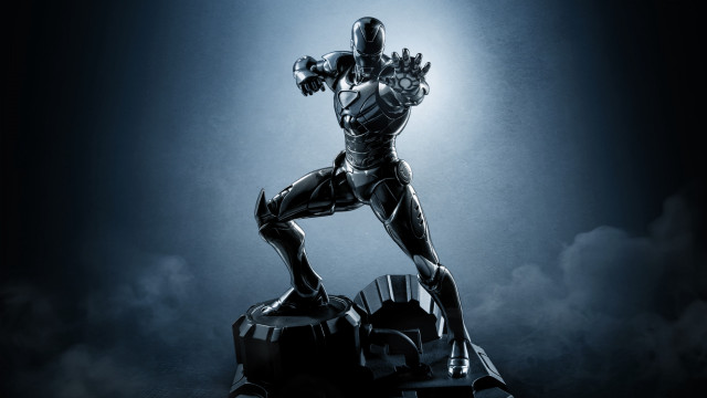 Robot statue spotlight bronze blue free wallpaper for desktop - medium preview image