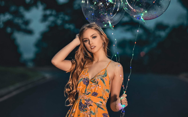 Woman balloons planet night star free wallpaper for desktop - medium preview image