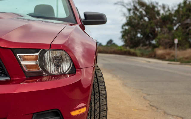Red mustang forest road sign free wallpaper for desktop - medium preview image