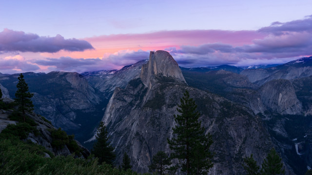 Mountain sunset clouds trees forest free wallpaper for desktop - medium preview image