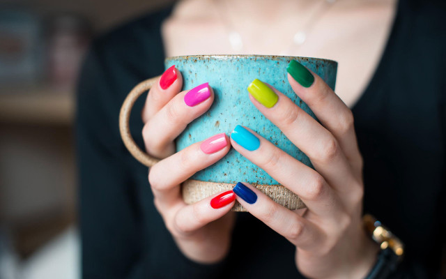 Woman colorful nails ring closeup free wallpaper for desktop - medium preview image