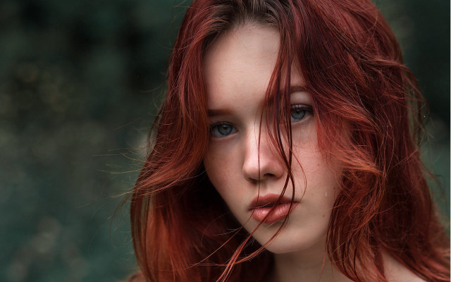 Redhair blowingwind portrait blueeyes mole free wallpaper for desktop - medium preview image