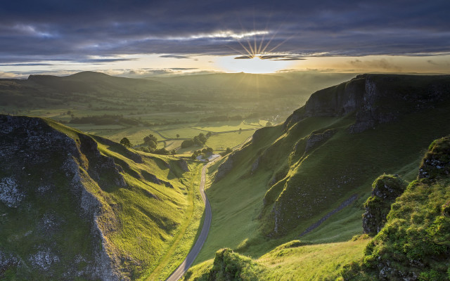 Scenic valley road sun mountains free wallpaper for desktop - medium preview image