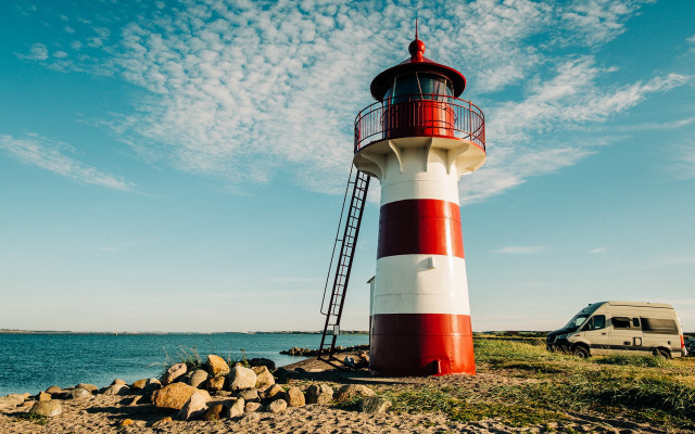 Lighthouse rocky shore van military free wallpaper for desktop - medium preview image