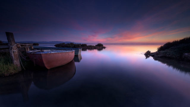 Lake sunset boat mountain sky #2 free wallpaper for desktop - medium preview image