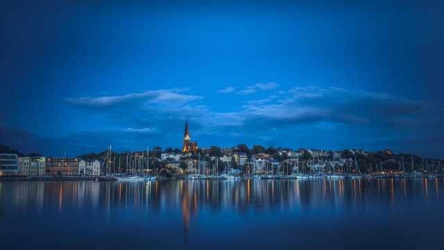 City hill church water night free wallpaper for desktop - medium preview image