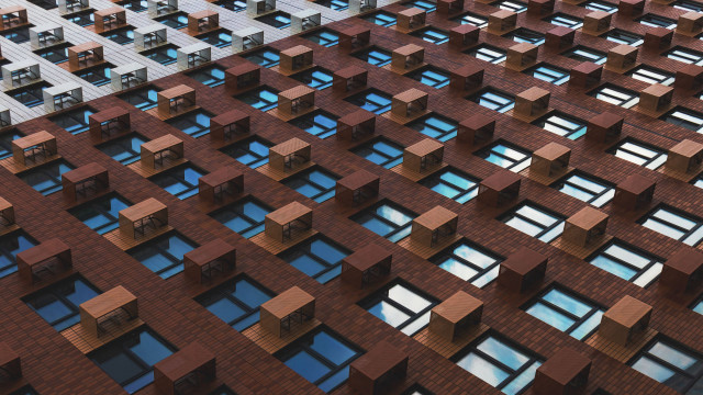 Large building windows clock modular free wallpaper for desktop - medium preview image