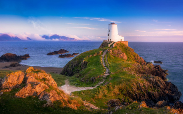 Lighthouse island path water scenery free wallpaper for desktop - medium preview image