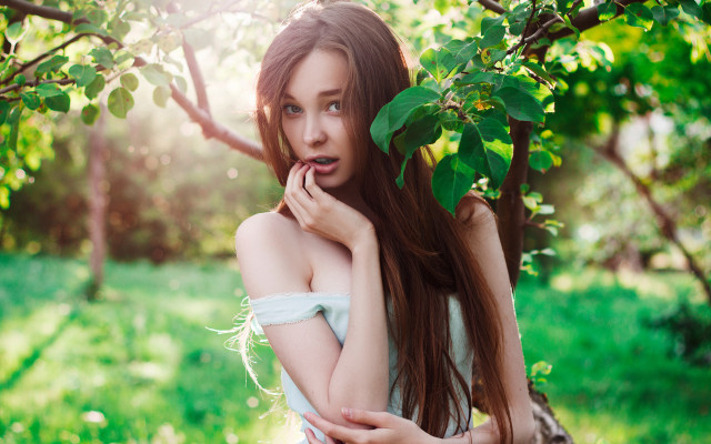 Woman long hair field nature free wallpaper for desktop - medium preview image