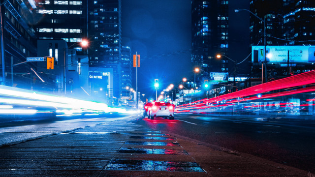 Futuristic city street night neon free wallpaper for desktop - medium preview image
