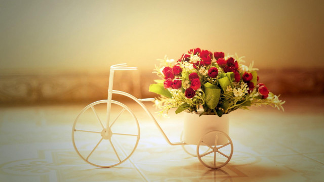 White bicycle basket flowers tile free wallpaper for desktop - medium preview image