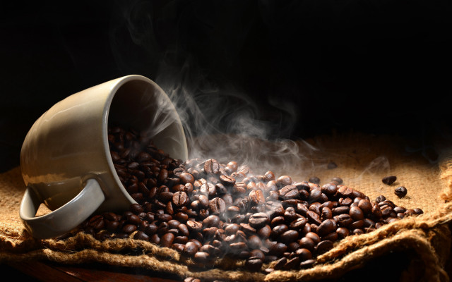 Coffee spill steaming table photorealism free wallpaper for desktop - medium preview image