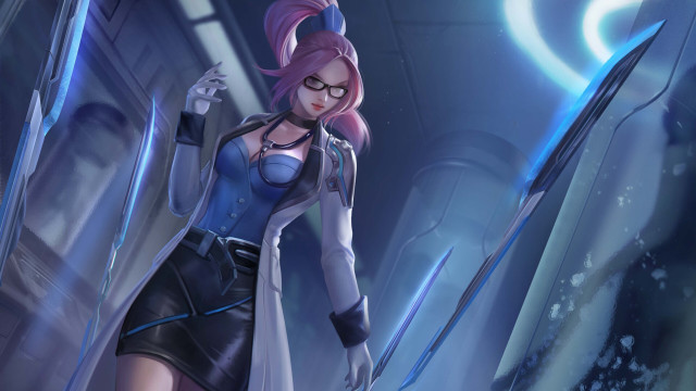 Futuristic woman hallway blue light free wallpaper for desktop - medium preview image