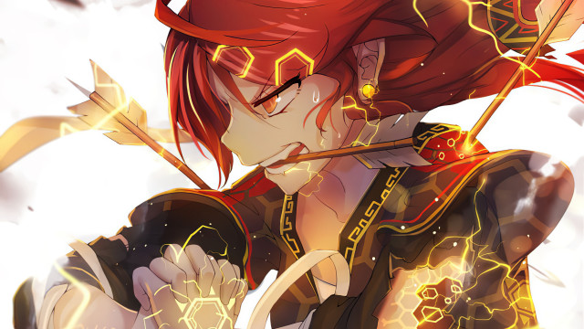 Red haired woman bow arrow free wallpaper for desktop - medium preview image