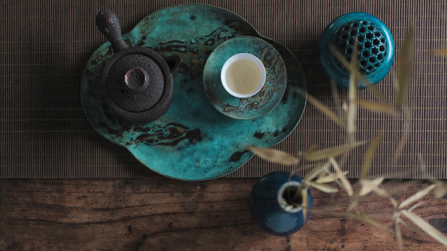 Tea set bamboo mat cloisonnism free wallpaper for desktop - medium preview image